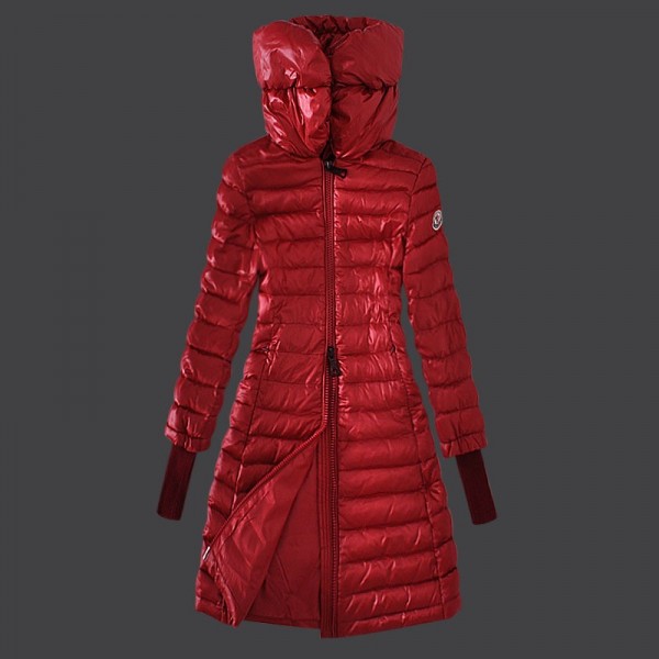 Moncler Donna lungo Giù bavero del cappotto Regina Rossa Presa M1019